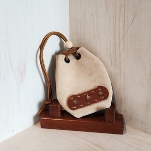 Handmade Elegant Tan And Brown Leather Drawstring Coin Bag